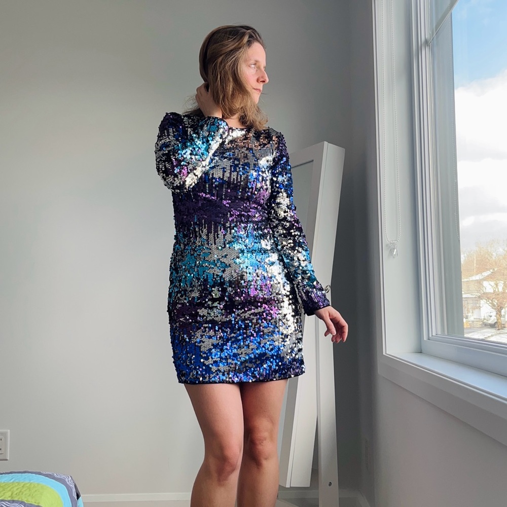 Sequin Party Dress - Blue, Purple and Silver
